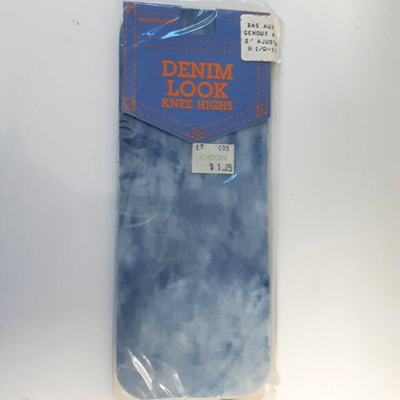 Vintage 1970-80s Denim Look Knee Highs | Made in USA | 100% Nylon NWT Deadstock - Picture 1 of 2